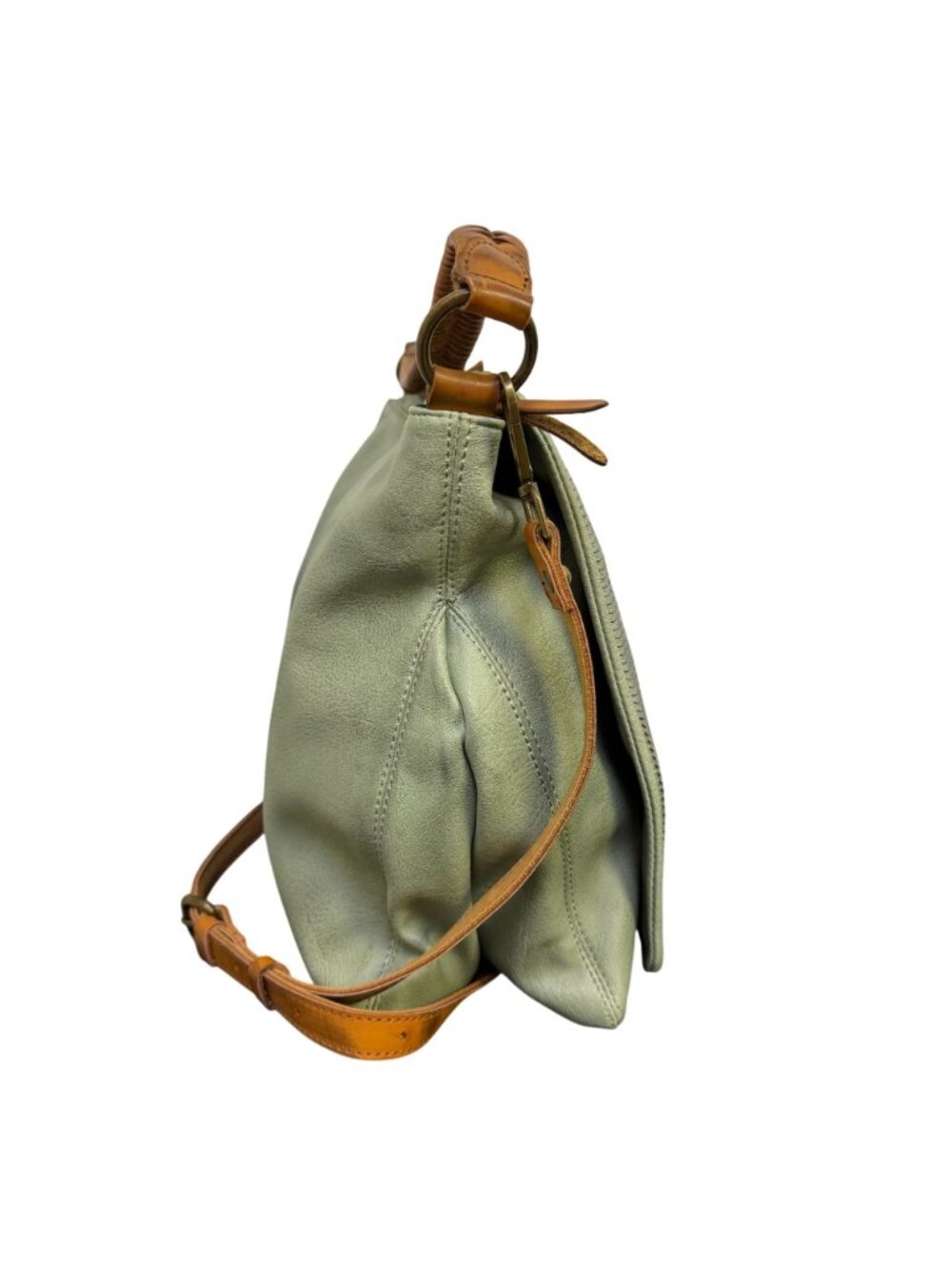 Free People Woven Shoulder Bag Green & Brown Adjustable Strap - Picture 3 of 7